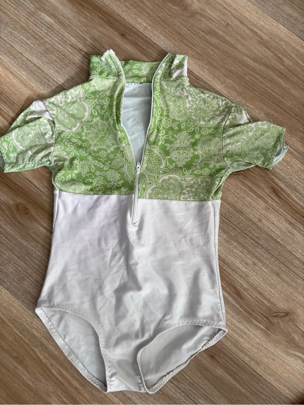 Green Paisley and White Short Sleeve Leotard on